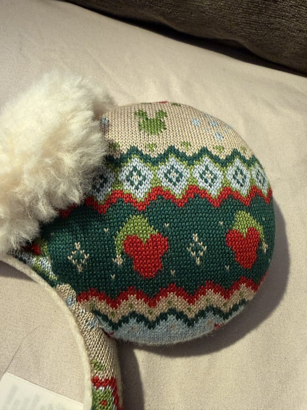 Disney Parks Holiday Fair Isle Knit Minnie Mouse Ears - Sherpa Bow - Picture 3 of 5